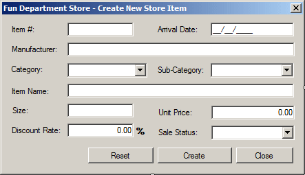 Fun Department Store - Create Store Item