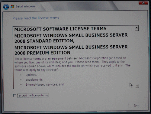 Microsoft Windows Small Business Server 2008 Installation