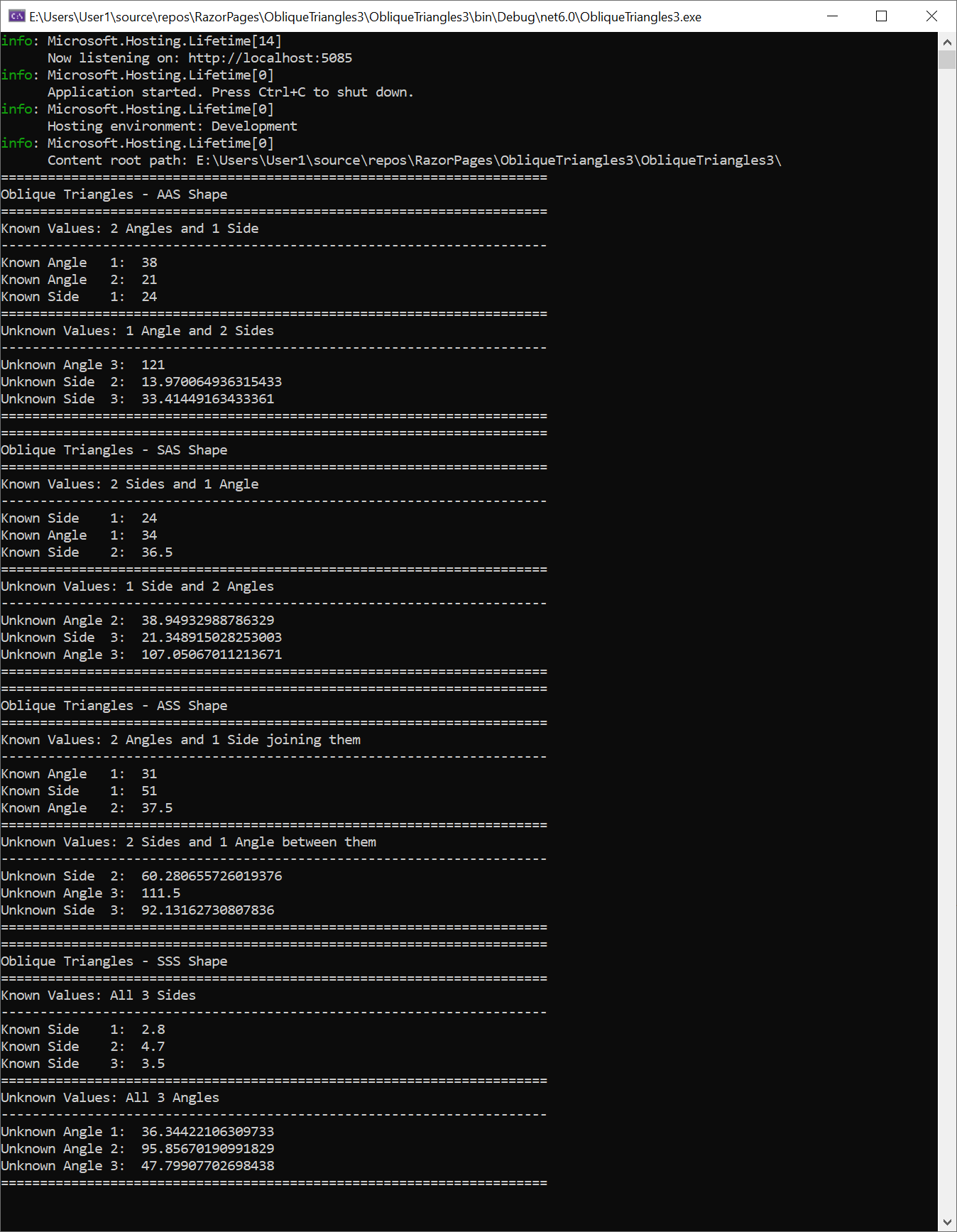 Oblique Triangles - SSS - The Hosting Window