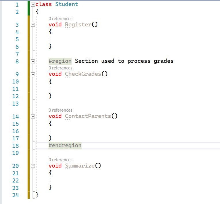 Regions in the Code Editor