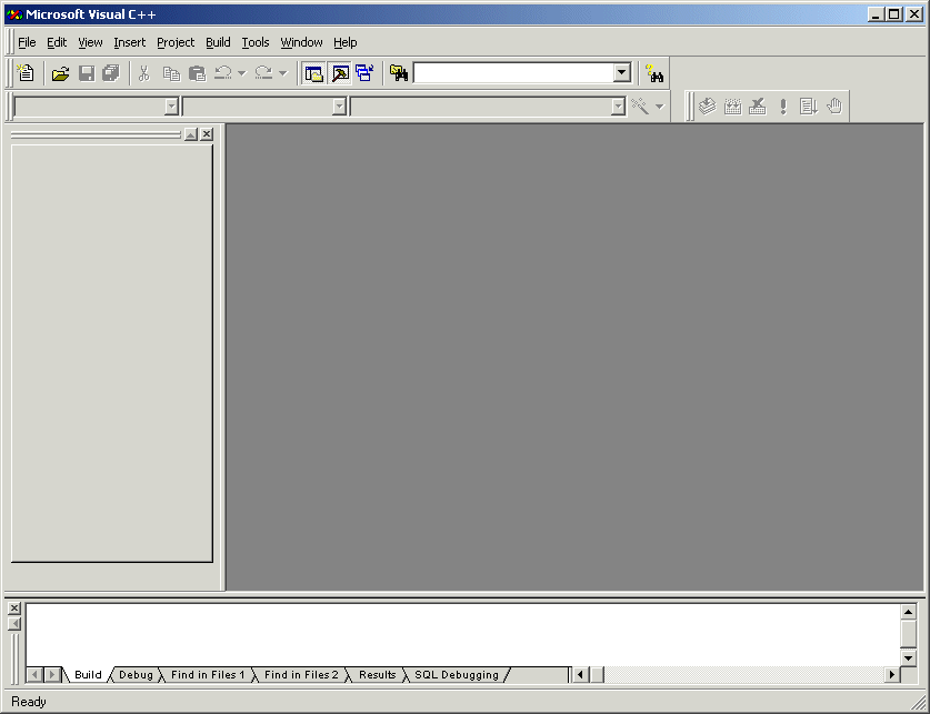 Microsoft Visual C++ 6 as it appears by default when it launches