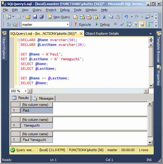 ms sql variable assignment