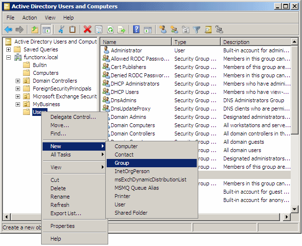 Active
Directory Users and Computers