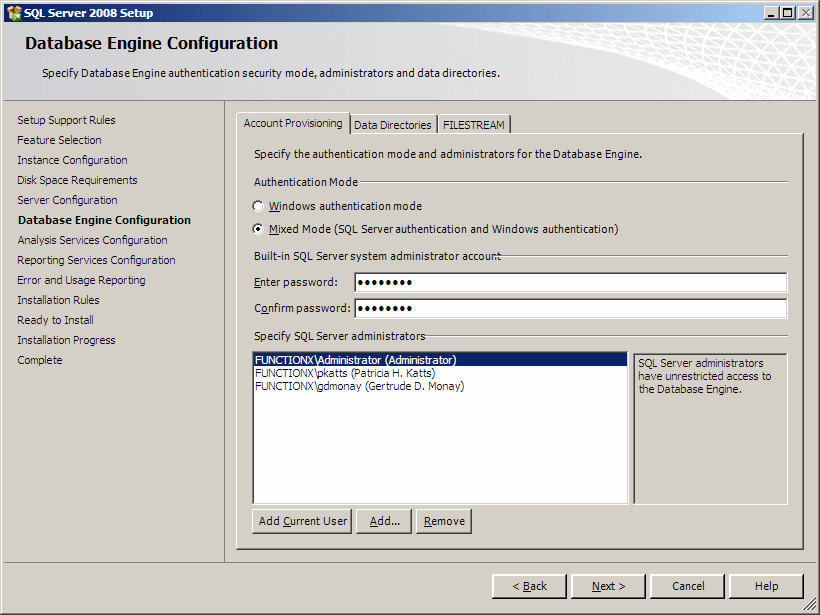 Database Engine Configuration