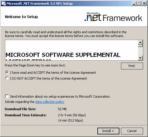 Microsoft .NET Framework 3.5 SP1 Setup