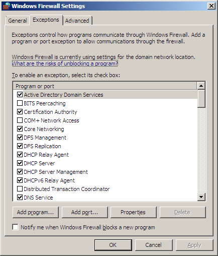 Firewall - Exceptions