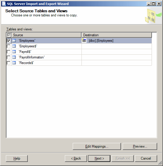 SQL Server Import and Export Wizard