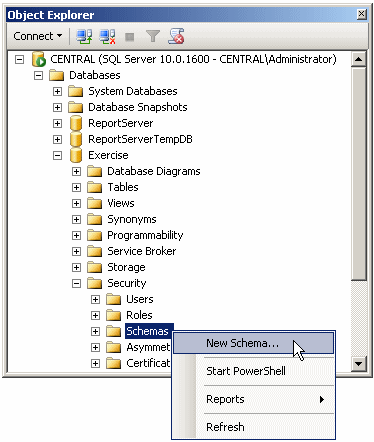 Object Explorer - New Schema