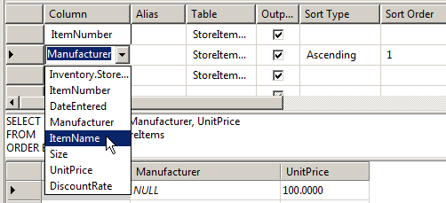 Selecting a Column in the Criteria Pane