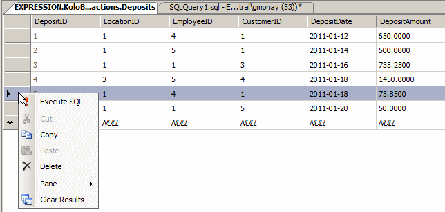 To delete a record, right-click the row header of the 5th record