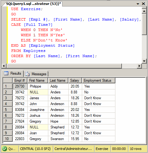Using the SQL to Sort Records