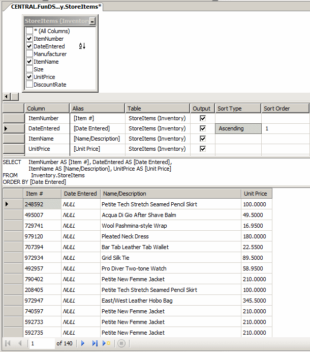Selecting a Column in the Criteria Section