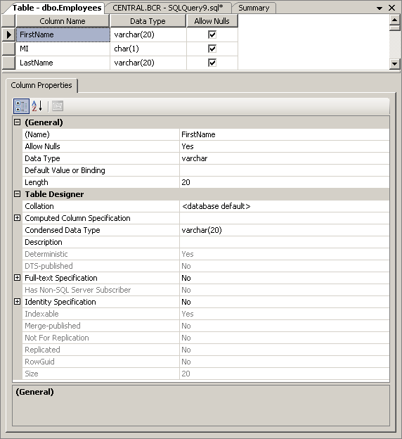Column Properties