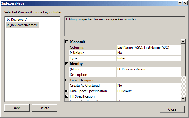 Indexes/Keys