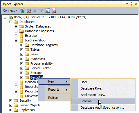 Object Explorer - New Schema