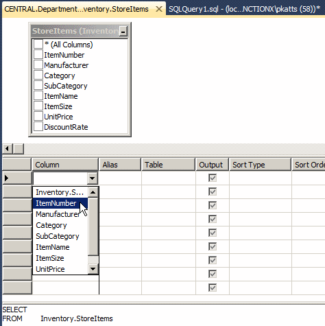 Selecting a Column in the Criteria Pane