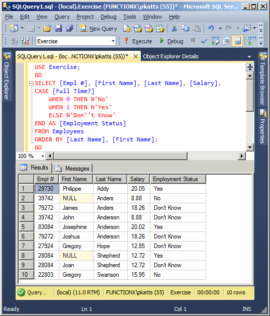 Using the SQL to Sort Records
