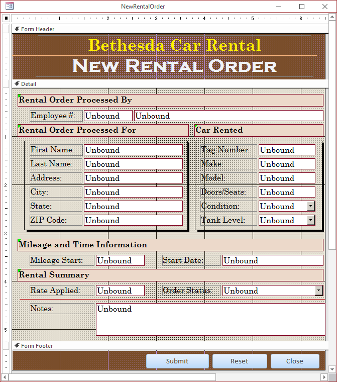 Bethesda Car Rental - New Rental Order