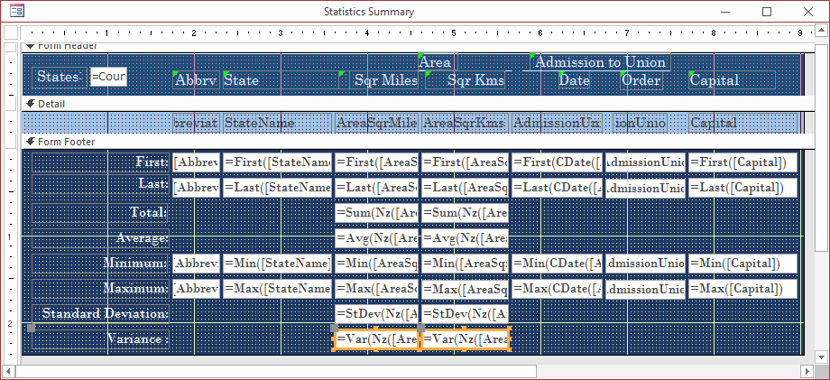 Aggregate Functions - Variance