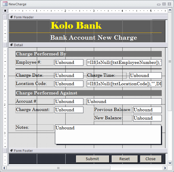 Ceil Inn - Bank Account New Charge