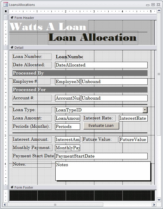 Watts A Loan - Loans Allocations - Form Design