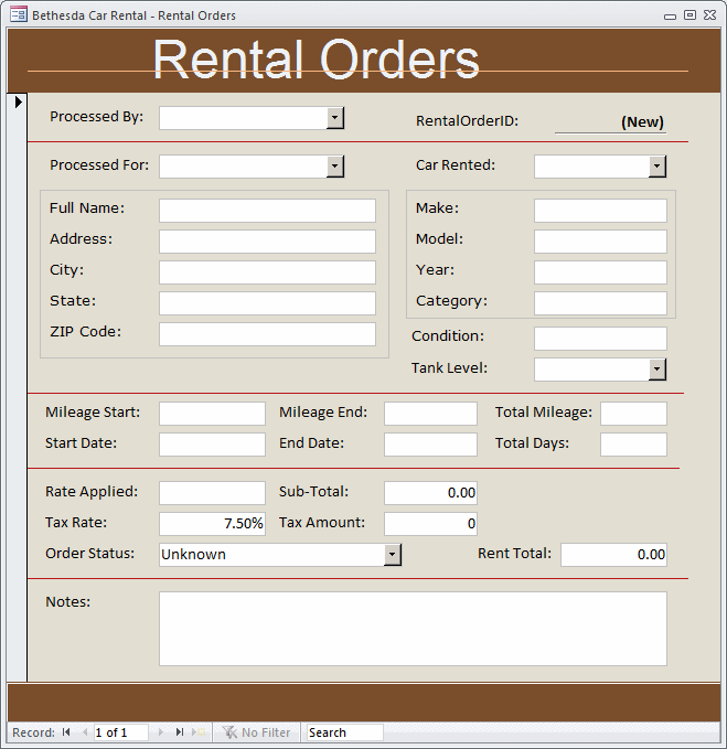Bethesda Car Rental - Order Processing