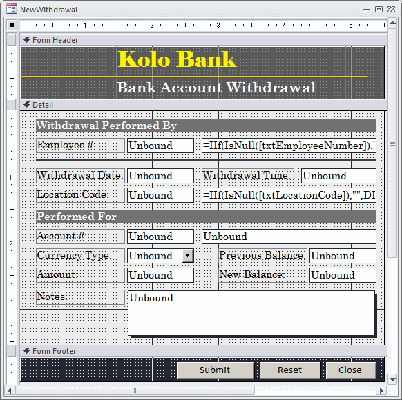 Ceil Inn - Bank Account New Withdrawal