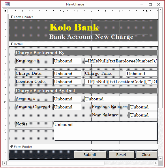 Ceil Inn - Bank Account New Charge