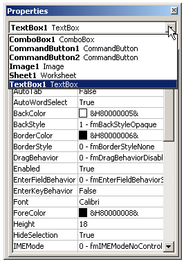 Selecting a Control Using the Properties Window