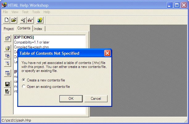 Table of Contents - Dialog Box