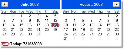 The Month Calendar control displaying two months
