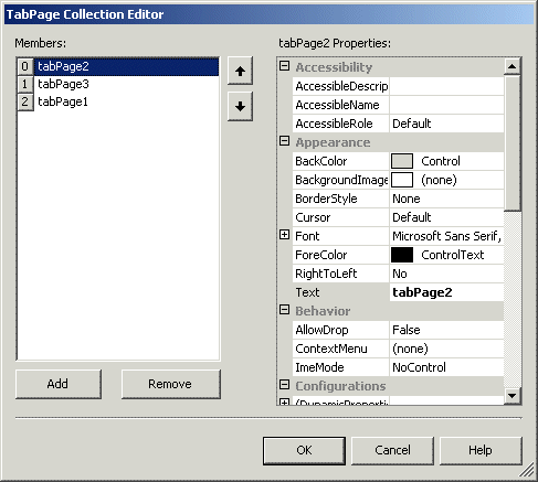 The TabPage Collection Editor