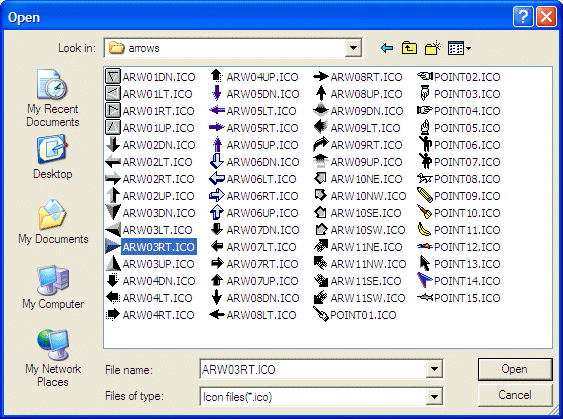 Selecting an icon for a form using the Open dialog box