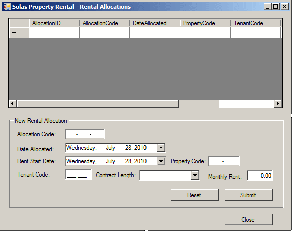 Solas Property Rental - Rental Allocations