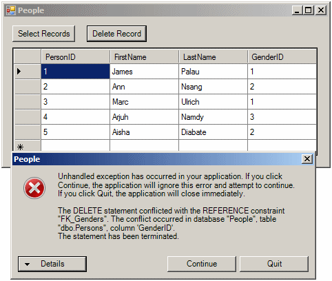 An Error On Delete or On Update