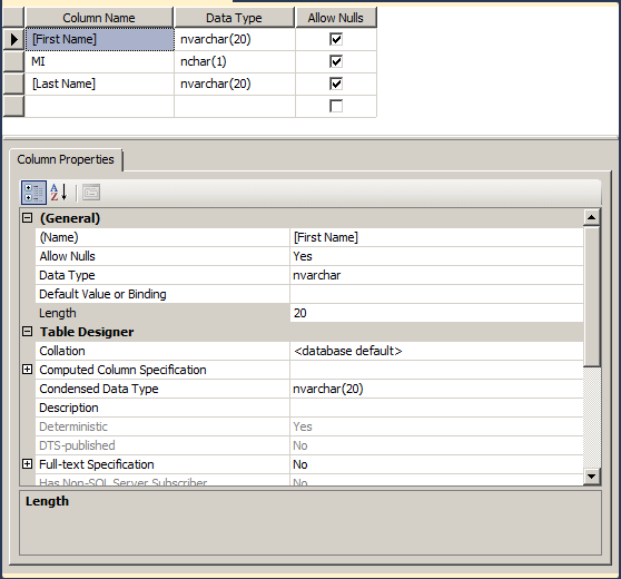 Column Properties