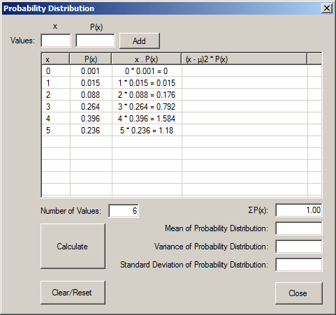 Standard Deviation for Probability Distribution