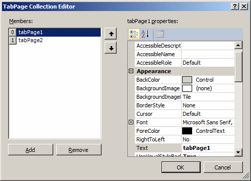The TabPage Collection Editor