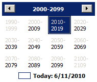 The Month Calendar control allowing the user to select a year