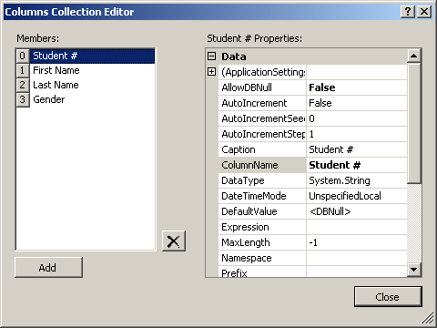 Columns Collection Editor