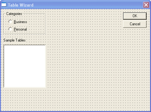 Table Wizard: Setup
