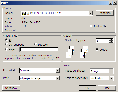 The Print Dialog Box