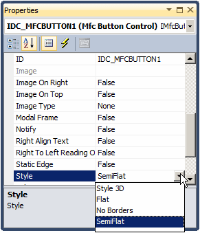 The styles of an MFC button