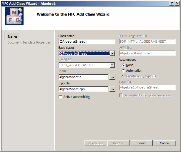 MFC Add Class Wizard