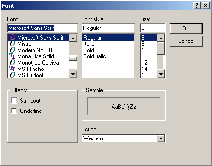 The default Font dialog box of the .NET Framework