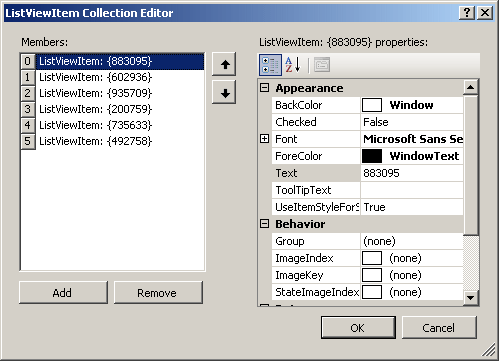 ListViewItem Collection Editor