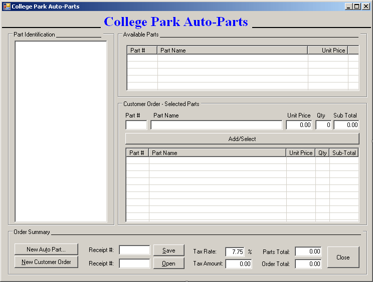 College Park Auto Parts - Form Design
