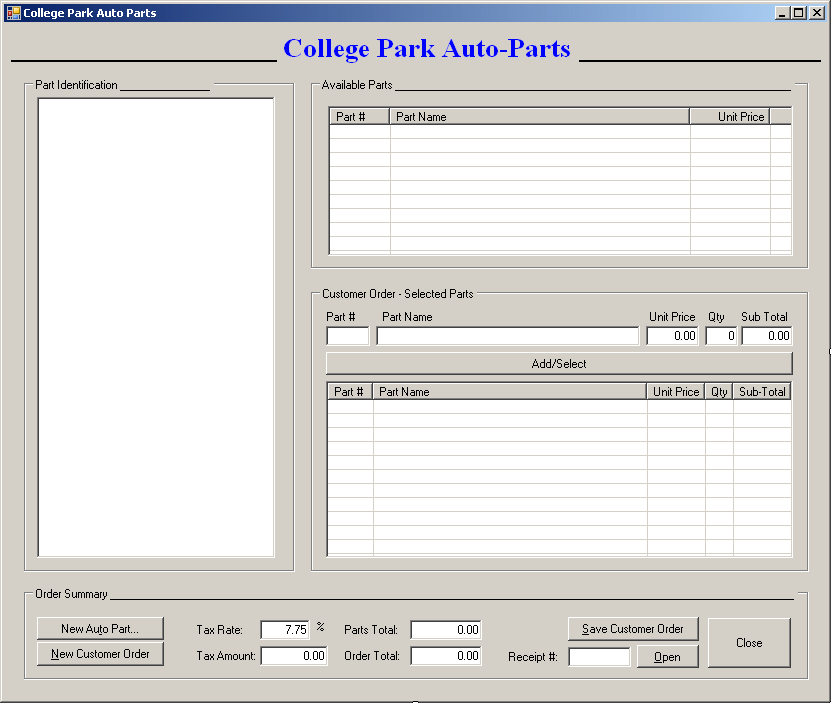 College Park Auto Parts - Form Design