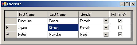 When the user clicks a cell, that cell becomes highlighted, indicating that it has received focus