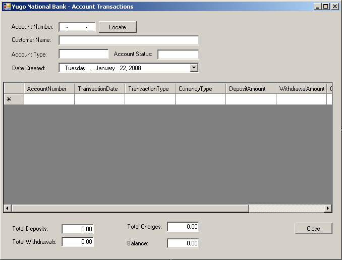 Yugo National Bank - Account Transactions